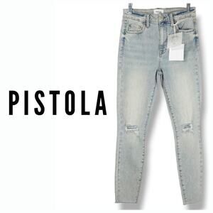 NWT Pistola Aline Distressed Skinny Crop Eco Denim Jeans Sz. 26x25 Lenox Blue